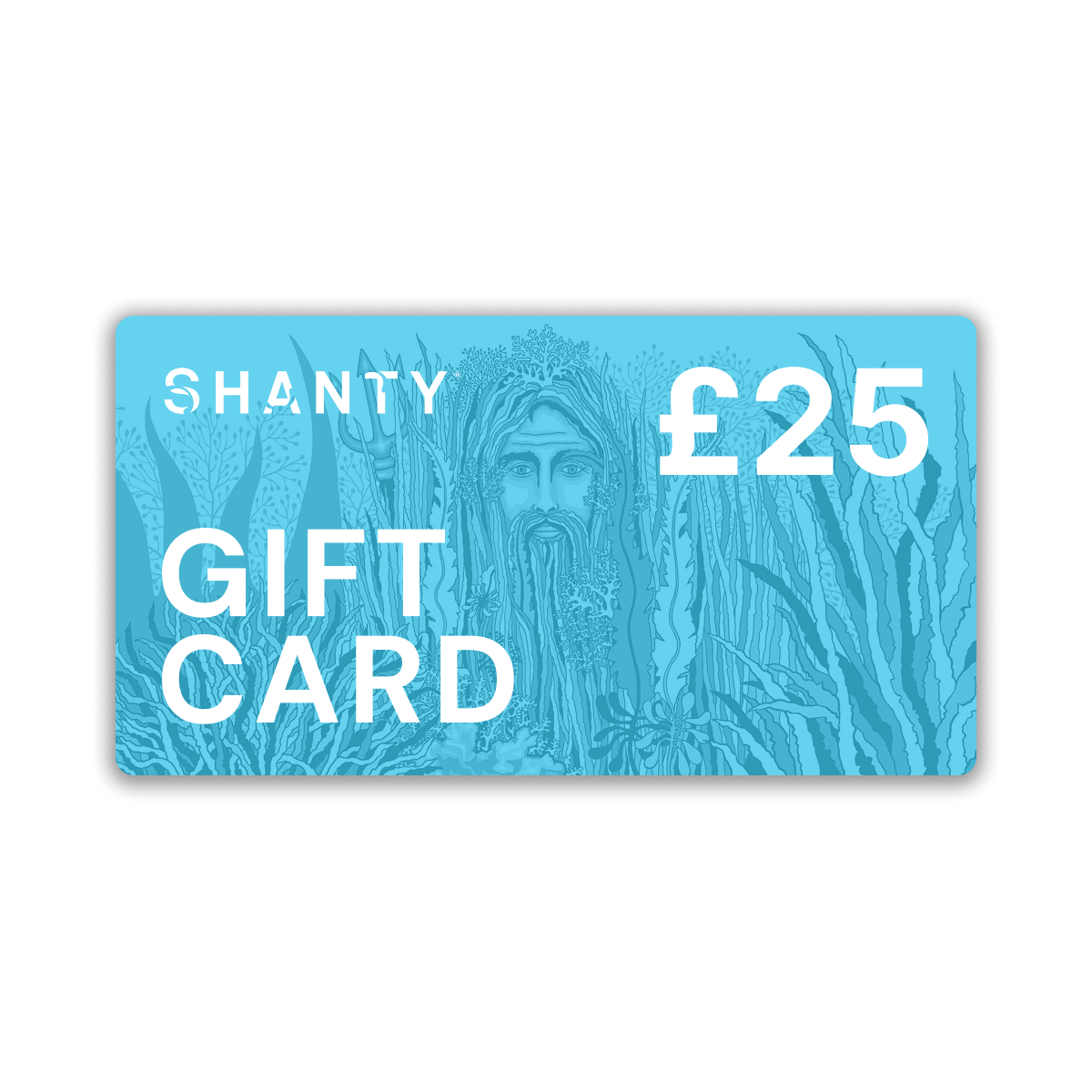 Shanty £25 gift card with blue design on a white background